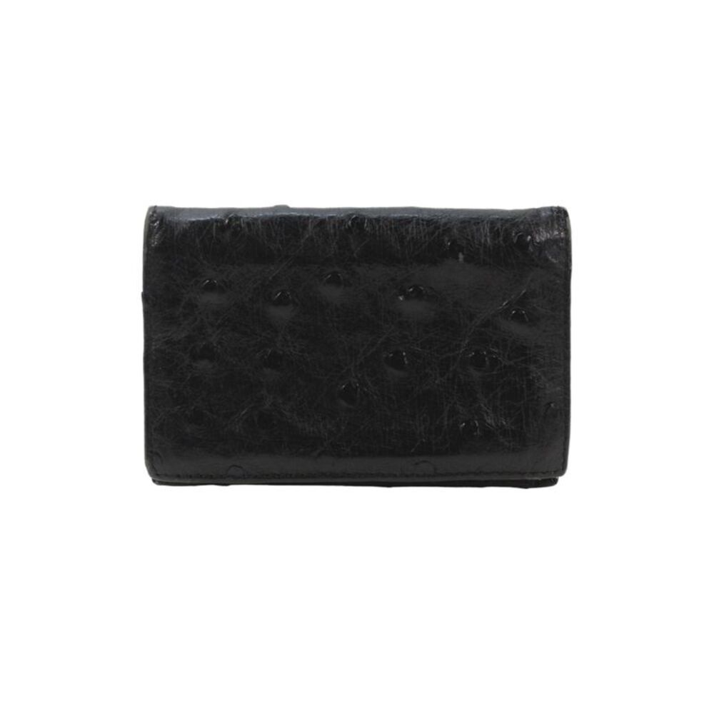 Lorenzi Unisex Black Ostrich Skin Bi Fold Card Holder Wallet 3"